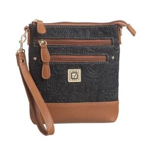 Brand New Stone Mountain Women's Sydney Embossed Leather Purse Bag Black Brown